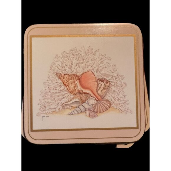 Set of 6 Pimpernel Coasters Shells Coastal Beach Ocean Maria Ryan Deluxe Finish - Picture 4 of 12